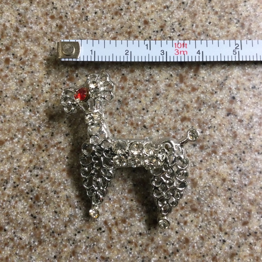 Vintage-Rhinestone Poodle Brooch with Red Eye